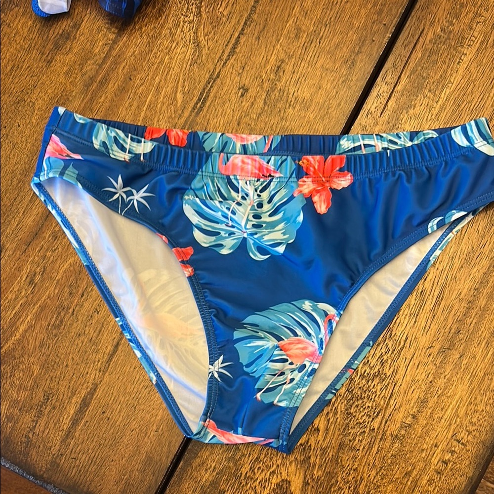 Floral Blue and flamingo swim briefs